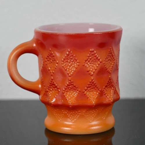 Vintage Anchor Hocking Ombre Red & Orange Fire King Coffee Cup Mug Retro MCM