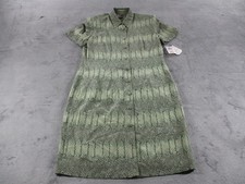 Adrianna Papell Dress Womens 12 Green Silk Lined Short Sleeve Button Front Print