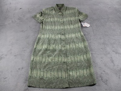 Adrianna Papell Dress Womens 12 Green Silk Lined Short Sleeve Button Front  Print | eBay