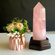 7-8" Tall, 2-2.4 lb Large Rose Quartz Healing Crystal Point Tower, Psychic   