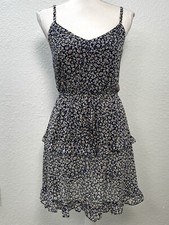 by&by Womens Juniors SMALL Navy Gold Floral Ruffle Tiered Sun DRESS NWT NEW