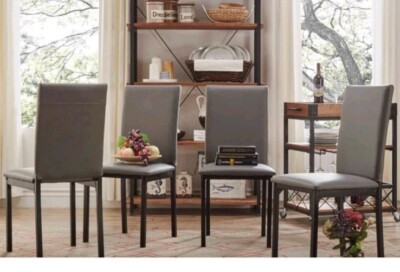 New Set of 2 Grey Elegant Design Modern Fabric Upholstered Dining Chairs 