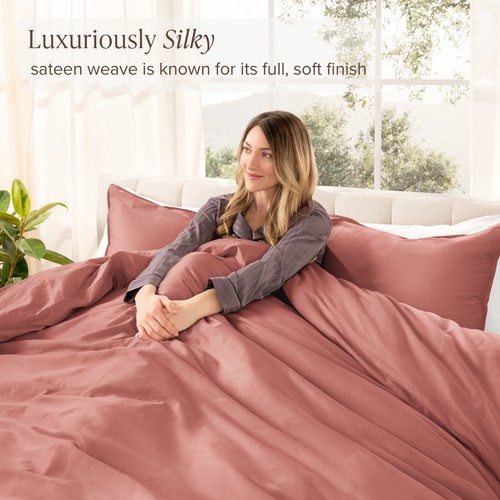 Bare Home Organic Cotton Sateen Duvet Cover Set - Smooth Sateen Weave - Picture 31 of 71