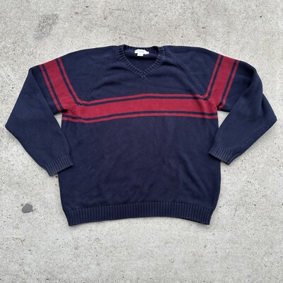 トップス 90s j.crew stripe wool knit vintage Vintage 90s Mens J Crew Hand Knit Blue Red Chunk Striped Sweater