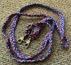 Reins For Rescue Braided Trail Reins Color My Poor Gelding Pink Purple Blue Gray