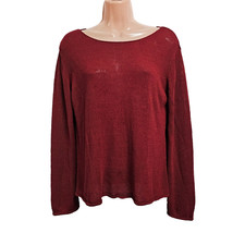 Eileen Fisher Size L Women Net Top Blouse Maroon Boat Neck Cotton