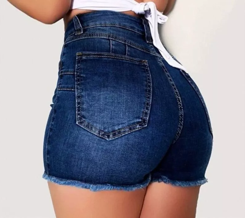 Women Ripped Denim Shorts High Waist Hips Stretch Leg Length Tight Jeans  Clothes