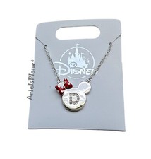 Disney Parks Minnie Mouse Bow  the Letter D, Silver Toned Necklace