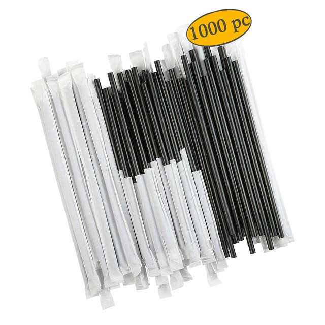 DuraHome Black Plastic Straws Individually Wrapped 1000 Pack 8 inch