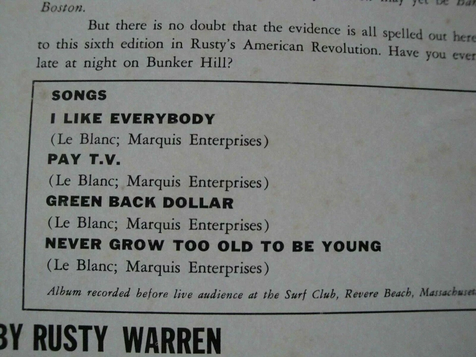 RUSTY WARREN BANNED IN BOSTON? VINYL LP 1963 JUBILEE RECORDS I LIKE EVERYBODY EX Foto 3 de 3