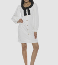 Alexia Admor Miyako Imitation Pear Button Long Sleeve Dress Ivory XSmall New