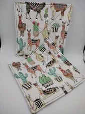 Item3177 Set of 2 cotton potholders with cute llama and cactus pattern
