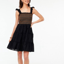 J. Crew Factory Women's Smocked Tiered Mini Dress Black Size S
