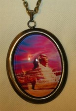 Handsome Brasstone Tomb of King Tut Egypt Egyptian Oval Pendant Necklace