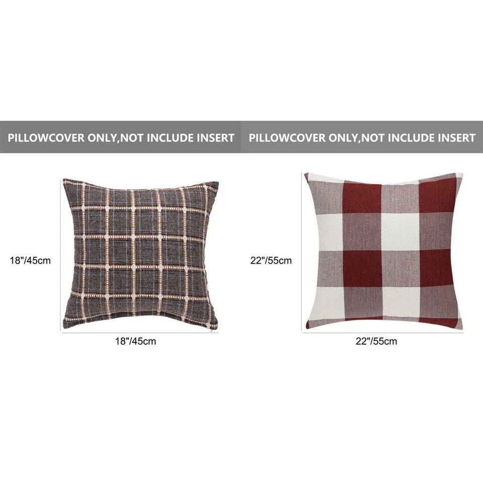 Funda de almohada decorativa de lino a cuadros búfalo decoración de granja Foto 2 de 4