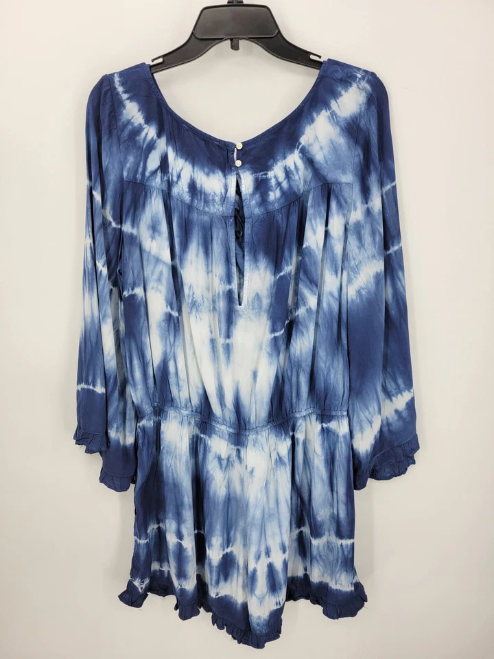 American Eagle 女式 XL 蓝色白色领带染料长袖波西米亚海滩 — 第 2/4 张图片