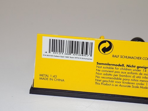 1/43 Minichamps F3 Dallara Opel 1995 Ralf Schumacher RS Coll #4 - Imagen 3 de 3