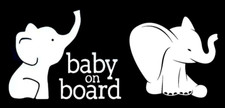 Elephant Baby on Board  Baby Elephant Two 5" White Vinyl Decal Car Truck Window