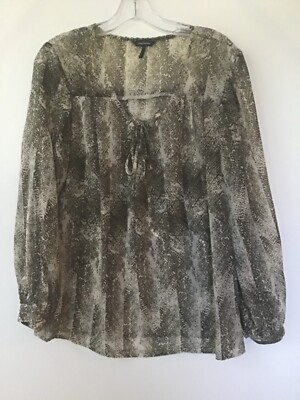 Women s DAISY FUENTES Sheer Brown Beige Tunic Blouse Top Shirt L Large 10 12 