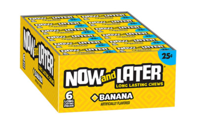 Now & Later Original Taffy Chews Candy, Banana, 0.93 Ounce Bar, Pack of 24