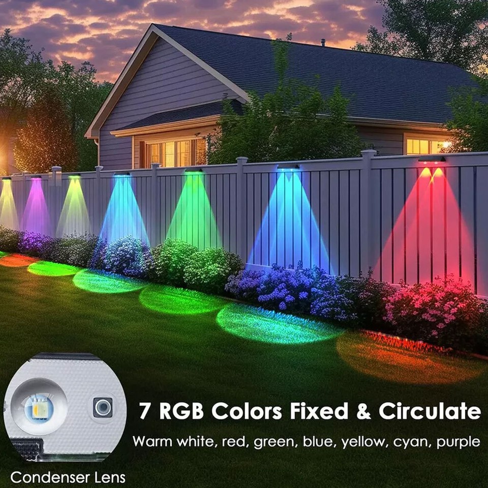 RGB LED Solar Power Wall Light Outdoor Garden Waterproof Fence Deck