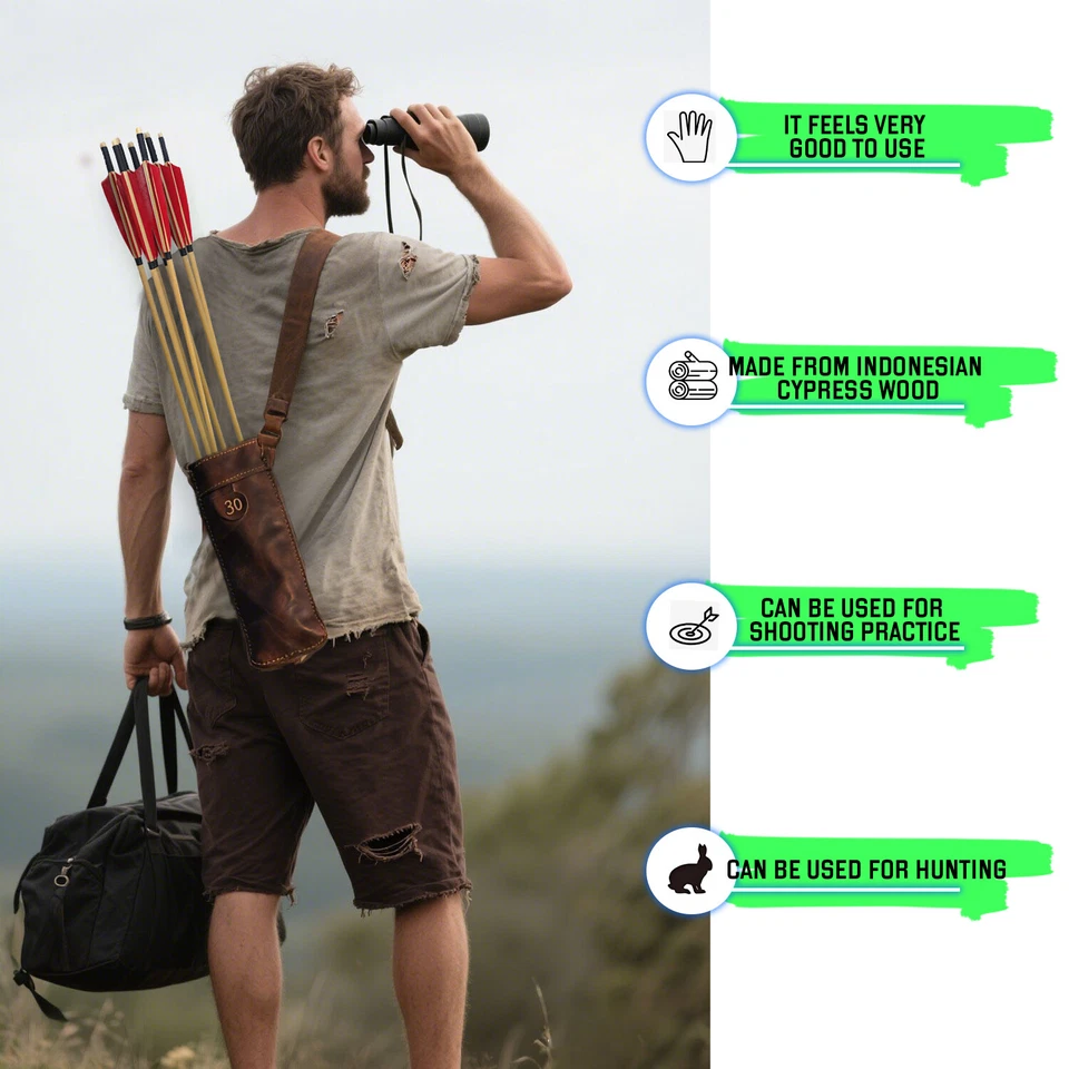 12Pcs Handmade Wooden Arrow 33" Spine 500 Mongolia 5" Turkey Feather Longbow - Image 3 of 4