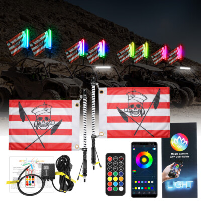 LED Lighted Antenna Lights Whip RGB COB 2FT 2PCS For UTV ATV CAN-AM Maverick X3