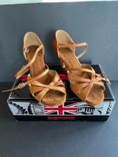 Supadance SATIN DANCE SHOES Size 7.5, Suede Bottom, Dark Tan Satin, 2  in. Heel