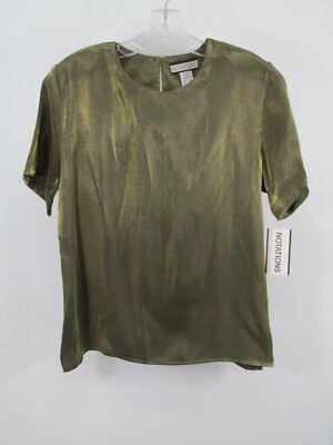 NWT NOTATIONS Pullover Blouse Women Size M Gold Metallic Short Sleeve VTG 90's