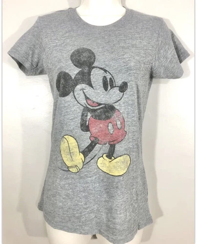 Disney Store Classic Mickey Mouse T-Shirt Womens Size XS Gray Distressed Style