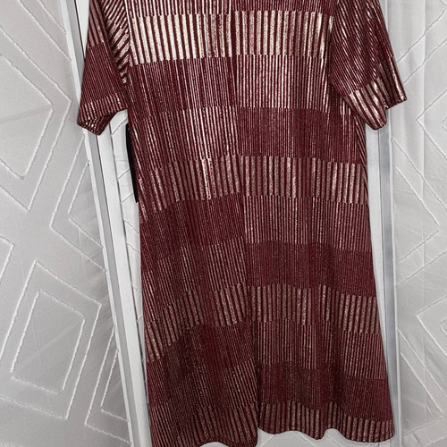 NWT Espresso Metallic Shimmer Red Gold Knee Length Short Sleeve Dress Size M - Picture 10 of 12
