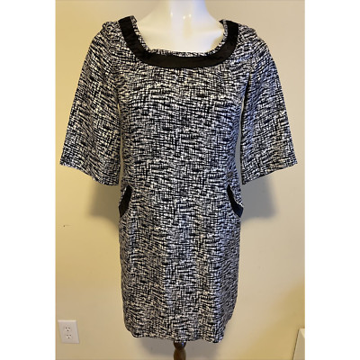 VINTAGE Jasper Black White Abstract Print Lined Silk Dress Size Medium