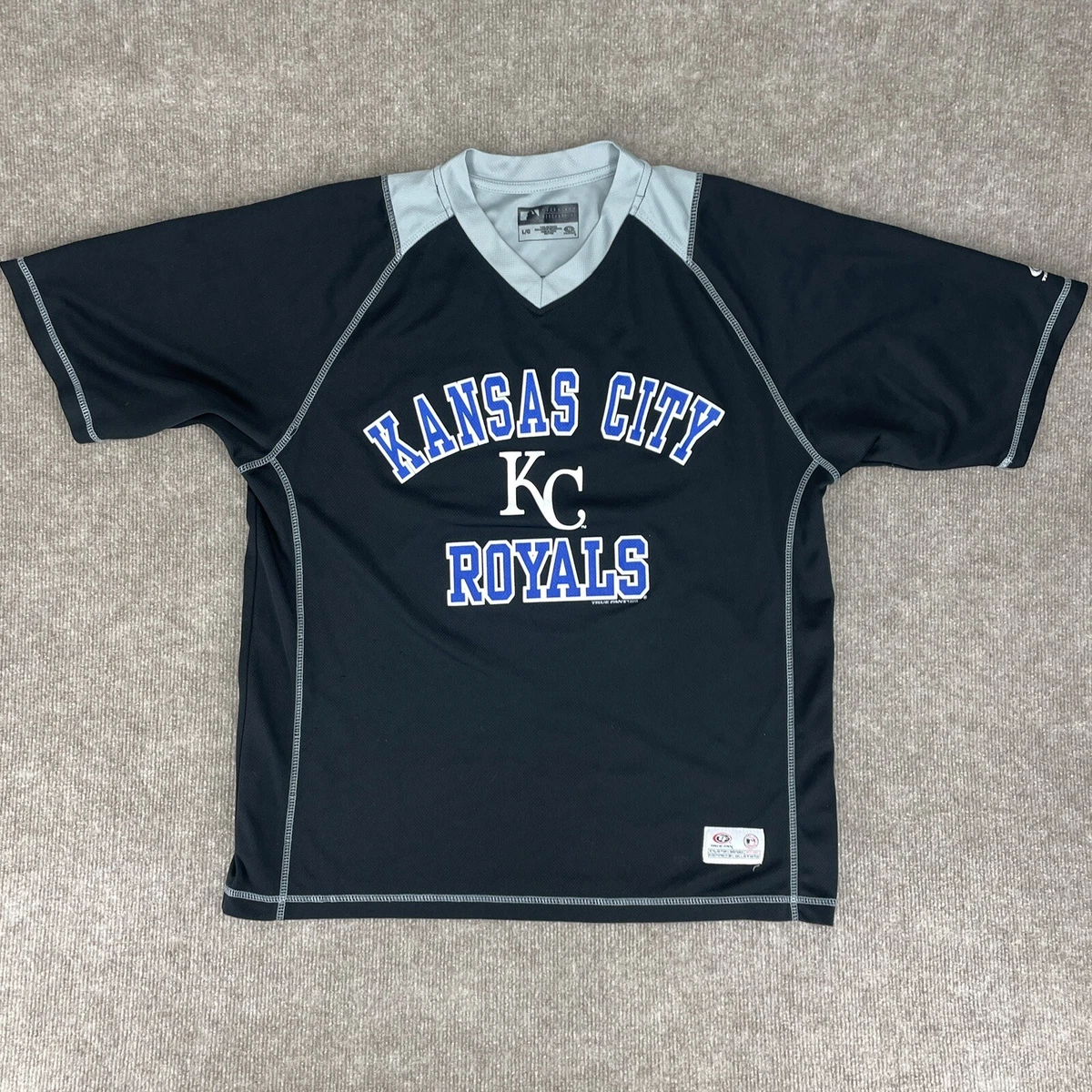 Kansas City Royals Mens L Black Baseball Jersey Shirt Big Stitch Spellout  Logo