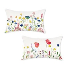 Spring Lumbar Pillow Covers 12x20 Floral Flowers Decorations 12x20 Inch White
