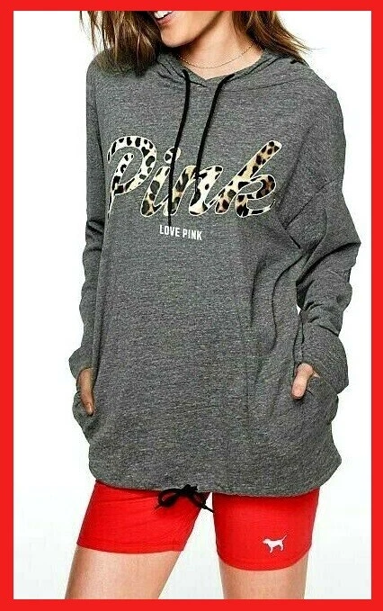 Victoria's Secret Rosa Leopardo Campus Sudadera con Capucha Camiseta Brezo Gris Nieve M Nueva con Etiquetas Foto 3 de 4