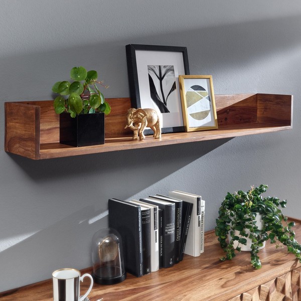Wandregal Finebuy HäNgeregal Holz Massiv 120X15X20 Cm Regal Groß Schwebend-image