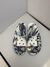 Crocs Black/White Marbled Slide Sandals Slip-On Logo Rubber Upper unisex w7/m5