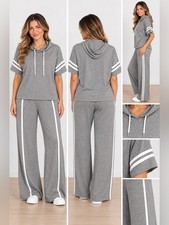 Casual Grey Wide-Leg Hoodie Lounge Set