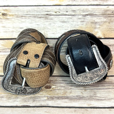 2 Mens Larry Mahan Genuine Leather Western Cowboy Belts w/ Buckles Size 36