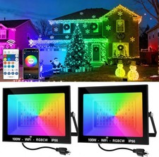 2PCS 100W RGBCW LED Flood Light Smart Floodlights Outdoor Garden Lighting Party