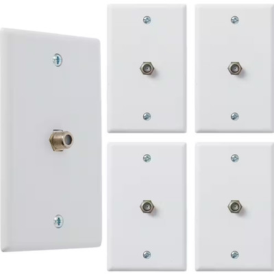White 1-Gang TV Cable Wall Plate, F Connector, for Coax Cable, Single Port Video