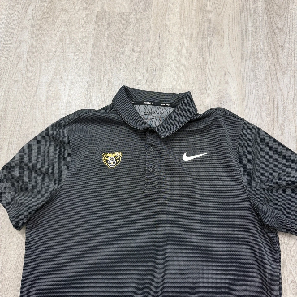 Camisa Polo Nike Oakland Golden Grizzlies Para Hombre Grande Negra Geométrica NCAA Golf Foto 3 de 4