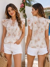SOLITAIRE V-neck Short Flutter Sleeve Orange Top Fully size Medium