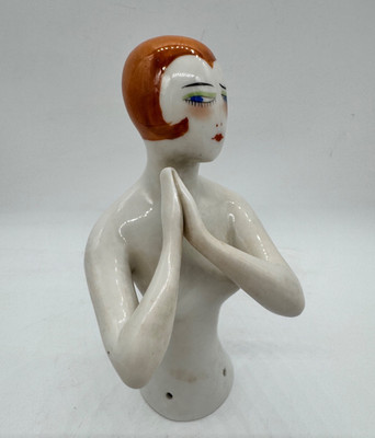 Rare Unusual Antique Art Deco Porcelain Half Doll Figurine