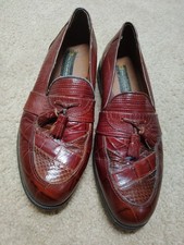 Stacy Adams Dress Shoes Mens 10 Brown Tassel Loafers Snakeskin Embossed Spain