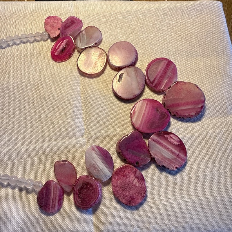 Vintage BARSE PINK AGATE STERLING SILVER NECKLACE