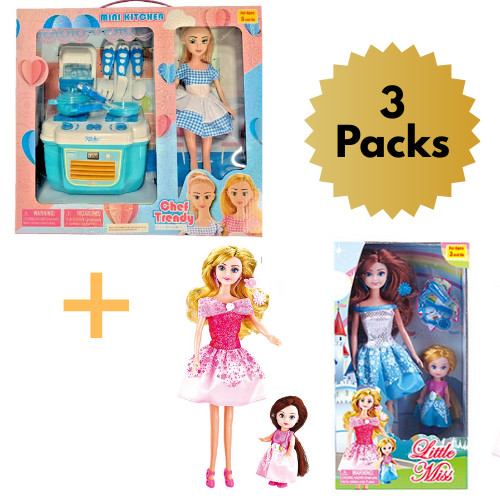 12" Chef Doll Kitchen Set + Mom Daughter Fashion Doll Access