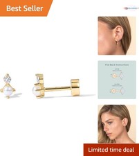 Gold Plated Sterling Silver Mini Stud Earrings with Cubic Zirconia for Women
