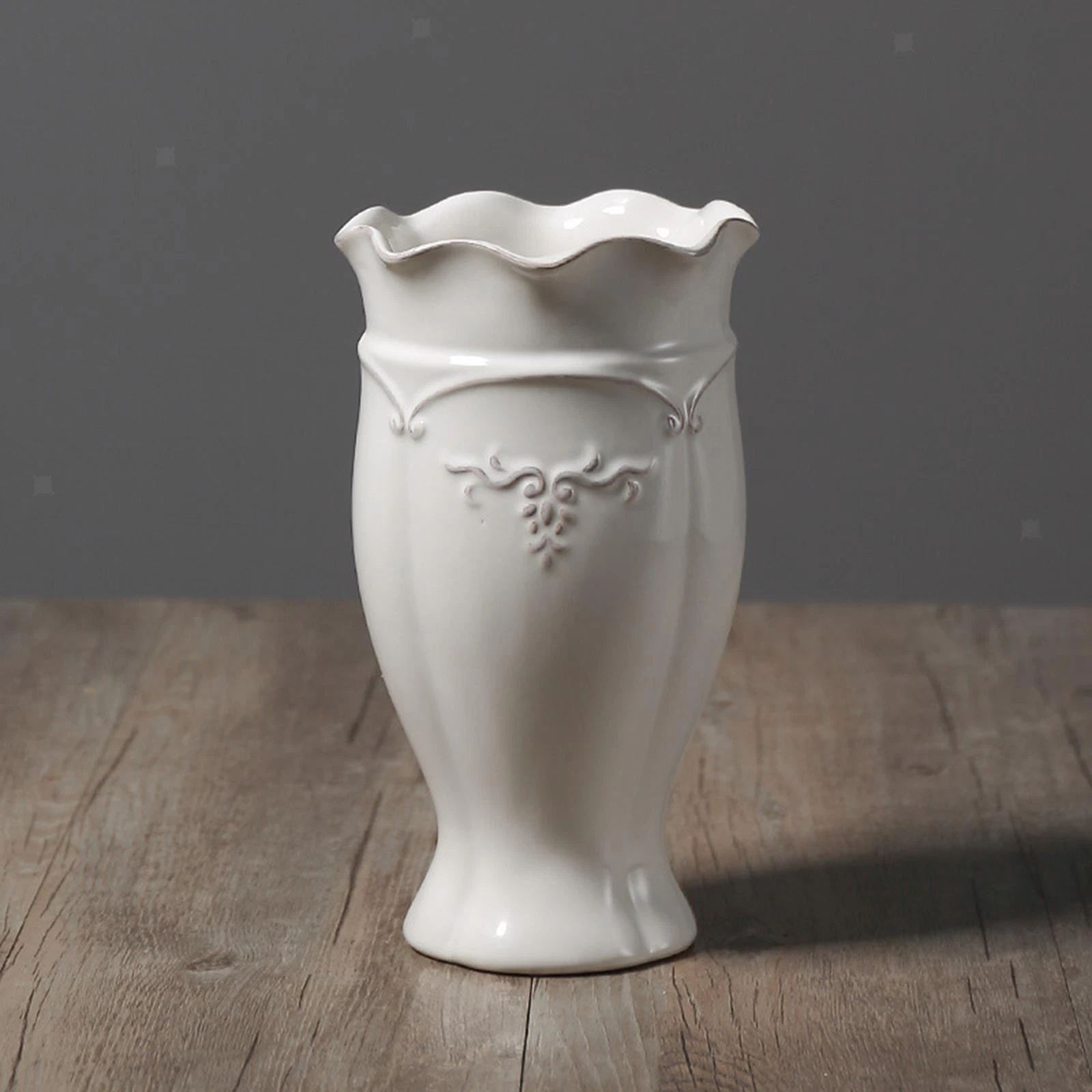 White Ceramic Flower Vase Embossed Vine Small Home Decoration for Bouquet Wavy