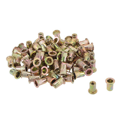 Uxcell 100 Pcs Zinc Plated Carbon Steel Rivet Nut Flat Head Insert 1/4-20UNC